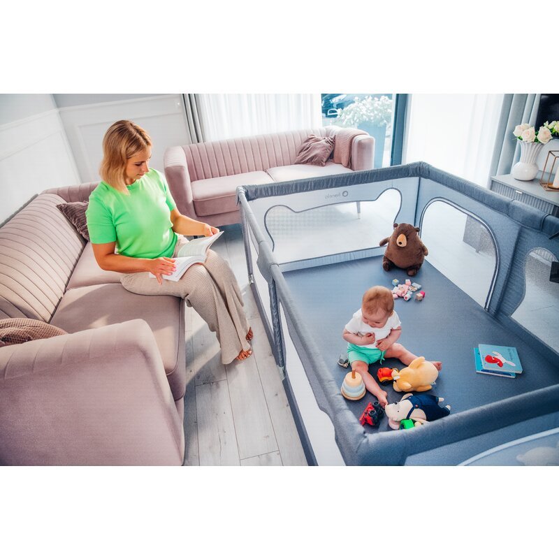 Tarc de joaca copii, Lionelo, Willow, 127 x 187 cm, Pliere compacta, Include geanta de transport, Din plasa, Cu doua intrari laterale si fermoar, Cu ventuze pentru stabilitate, Conform cu EN 12227:2010, Gri - gogobaby.ro