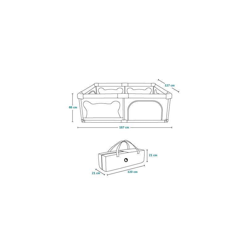 Tarc de joaca copii, Lionelo, Willow, 127 x 187 cm, Pliere compacta, Include geanta de transport, Din plasa, Cu doua intrari laterale si fermoar, Cu ventuze pentru stabilitate, Conform cu EN 12227:2010, Gri - gogobaby.ro