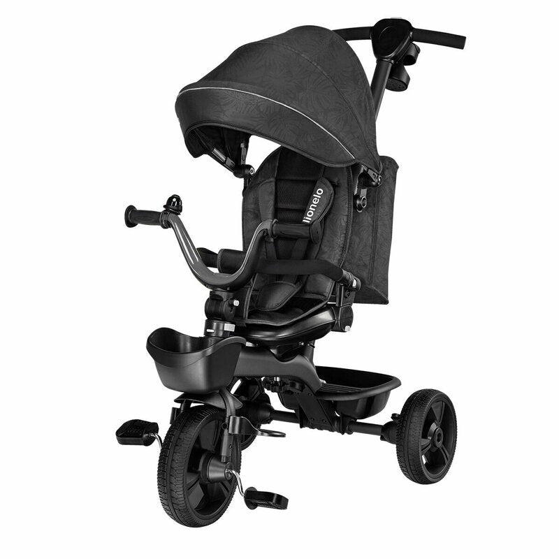 Tricicleta copii, Lionelo, Kori, Ultrapliabila, Multifunctionala, Cu suport de picioare, Control al directiei, Scaun reversibil, Rotire 360 grade, Conform cu standardul european de securitate EN71, Grey Stone - gogobaby.ro
