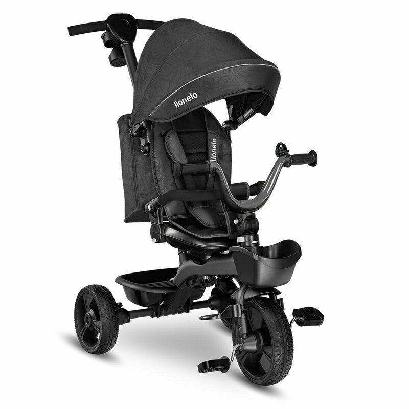 Tricicleta copii, Lionelo, Kori, Ultrapliabila, Multifunctionala, Cu suport de picioare, Control al directiei, Scaun reversibil, Rotire 360 grade, Conform cu standardul european de securitate EN71, Grey Stone - gogobaby.ro