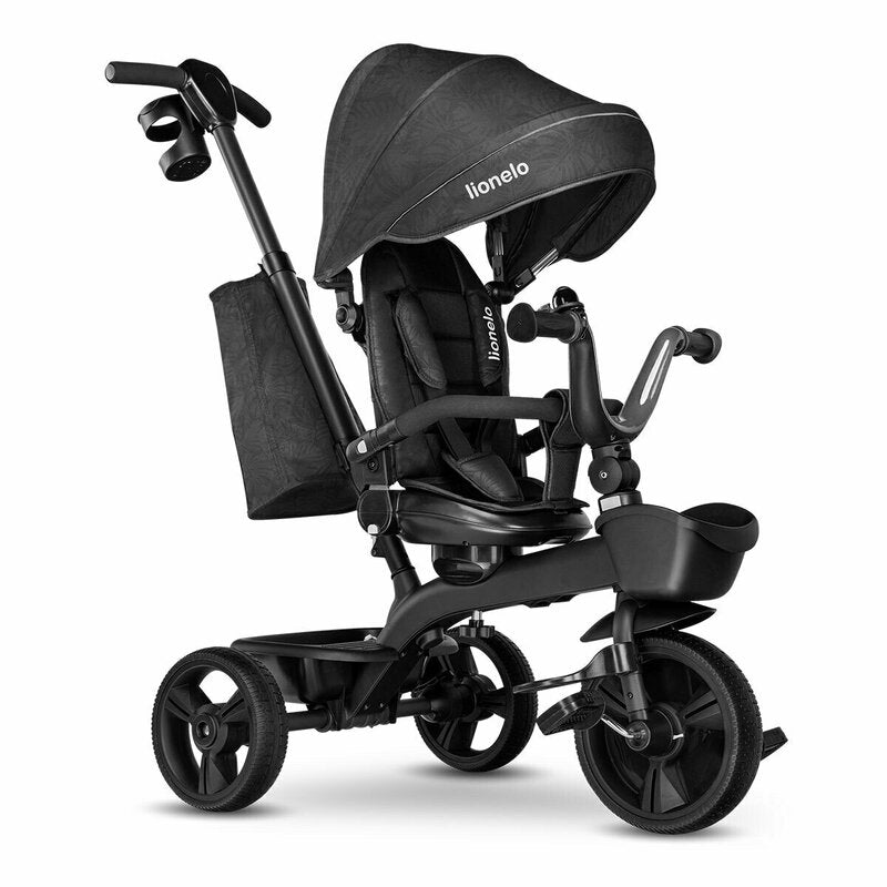 Tricicleta copii, Lionelo, Kori, Ultrapliabila, Multifunctionala, Cu suport de picioare, Control al directiei, Scaun reversibil, Rotire 360 grade, Conform cu standardul european de securitate EN71, Grey Stone - gogobaby.ro