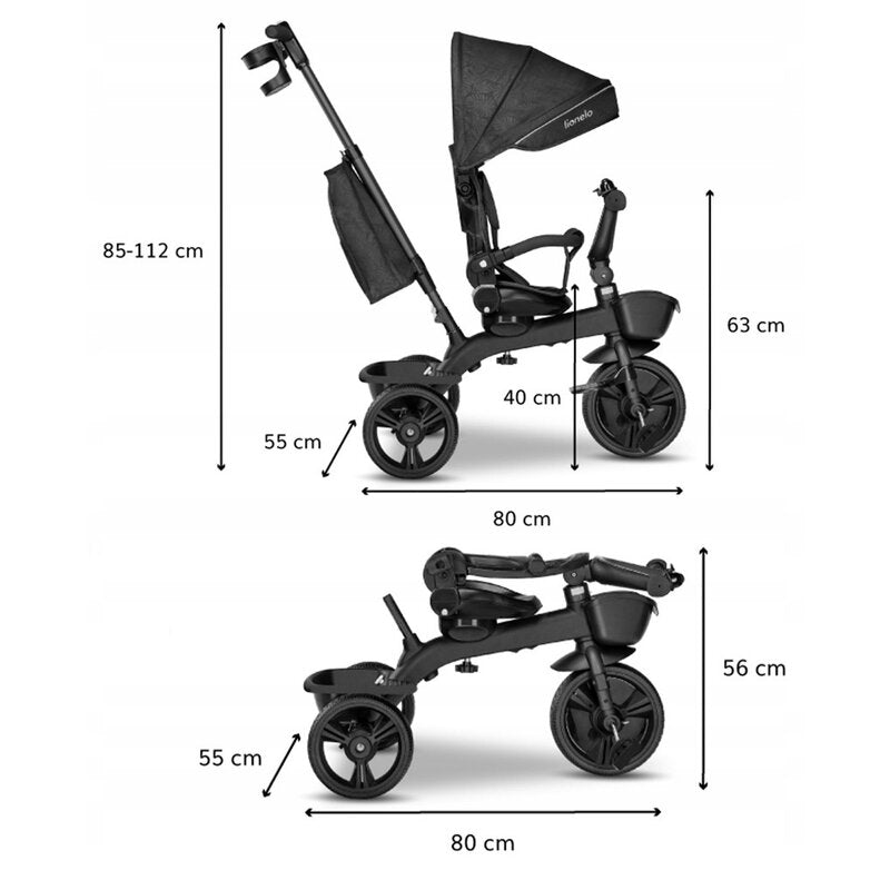 Tricicleta copii, Lionelo, Kori, Ultrapliabila, Multifunctionala, Cu suport de picioare, Control al directiei, Scaun reversibil, Rotire 360 grade, Conform cu standardul european de securitate EN71, Grey Stone - gogobaby.ro