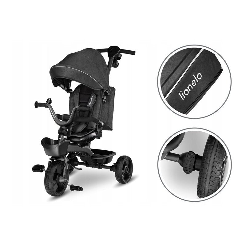 Tricicleta copii, Lionelo, Kori, Ultrapliabila, Multifunctionala, Cu suport de picioare, Control al directiei, Scaun reversibil, Rotire 360 grade, Conform cu standardul european de securitate EN71, Grey Stone - gogobaby.ro