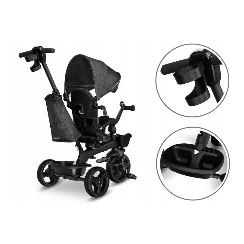 Tricicleta copii, Lionelo, Kori, Ultrapliabila, Multifunctionala, Cu suport de picioare, Control al directiei, Scaun reversibil, Rotire 360 grade, Conform cu standardul european de securitate EN71, Grey Stone - gogobaby.ro