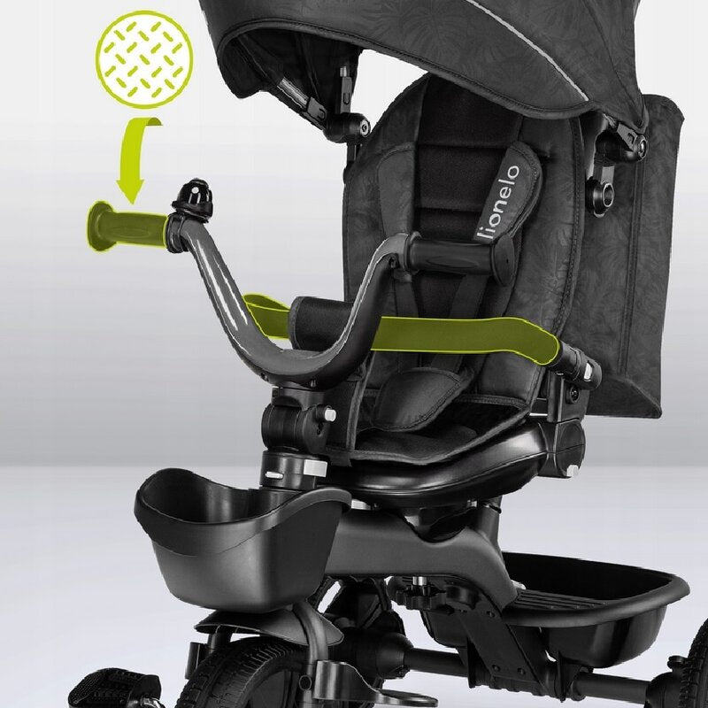 Tricicleta copii, Lionelo, Kori, Ultrapliabila, Multifunctionala, Cu suport de picioare, Control al directiei, Scaun reversibil, Rotire 360 grade, Conform cu standardul european de securitate EN71, Grey Stone - gogobaby.ro
