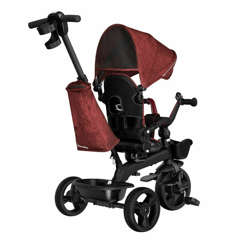 Tricicleta copii, Lionelo, Kori, Ultrapliabila, Multifunctionala. Cu suport de picioare, Control al directiei, Scaun reversibil, Rotire 360 grade, Conform cu standardul europeane de securitate EN71, Red Burgundy - gogobaby.ro