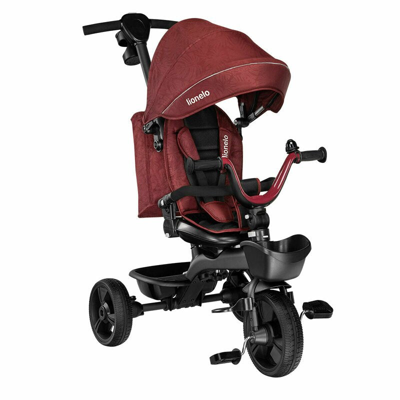 Tricicleta copii, Lionelo, Kori, Ultrapliabila, Multifunctionala. Cu suport de picioare, Control al directiei, Scaun reversibil, Rotire 360 grade, Conform cu standardul europeane de securitate EN71, Red Burgundy - gogobaby.ro