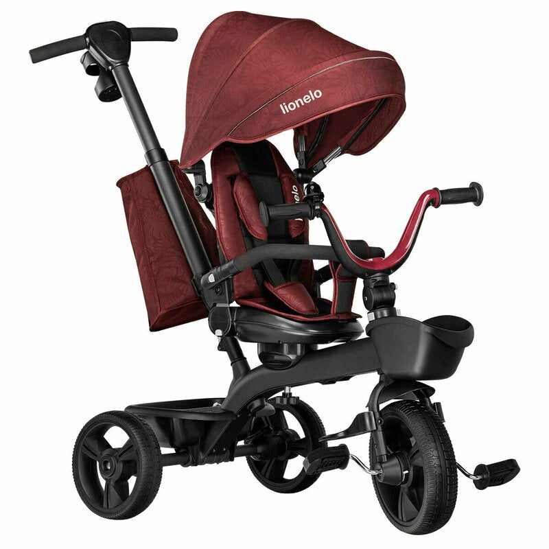 Tricicleta copii, Lionelo, Kori, Ultrapliabila, Multifunctionala. Cu suport de picioare, Control al directiei, Scaun reversibil, Rotire 360 grade, Conform cu standardul europeane de securitate EN71, Red Burgundy - gogobaby.ro