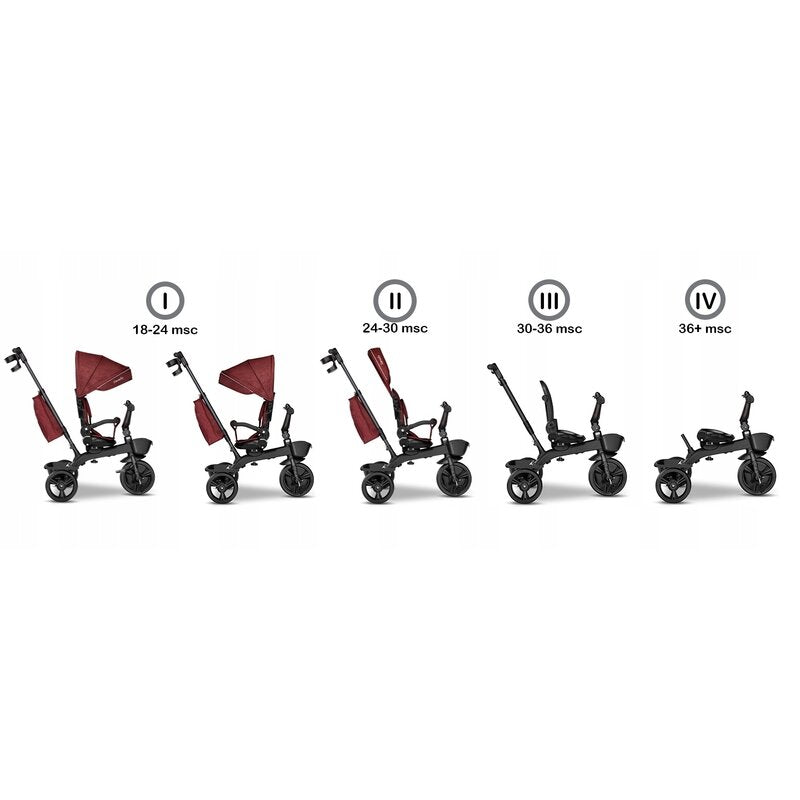 Tricicleta copii, Lionelo, Kori, Ultrapliabila, Multifunctionala. Cu suport de picioare, Control al directiei, Scaun reversibil, Rotire 360 grade, Conform cu standardul europeane de securitate EN71, Red Burgundy - gogobaby.ro