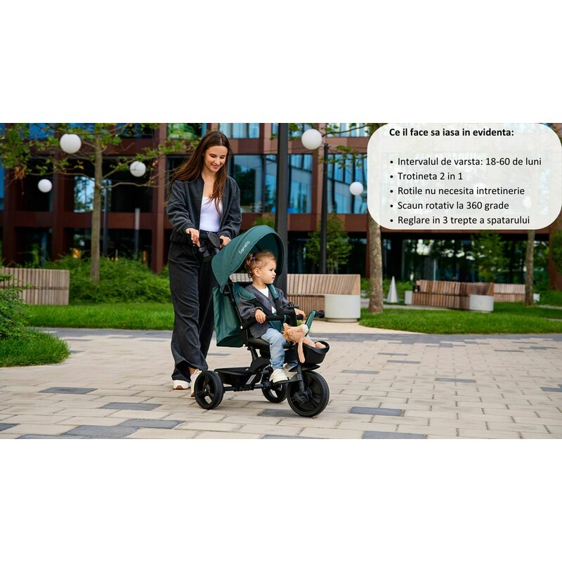 Tricicleta copii, Lionelo, Kori, Ultrapliabila, Multifunctionala. Cu suport de picioare, Control al directiei, Scaun reversibil, Rotire 360 grade, Conform cu standardul europeane de securitate EN71, Red Burgundy