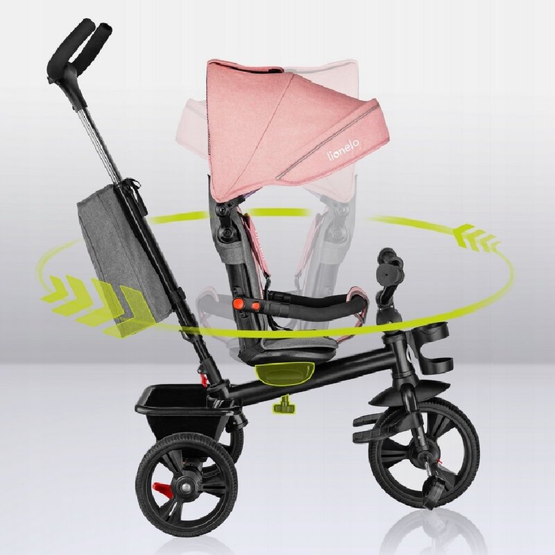 Tricicleta copii, Lionelo, Haari, Ultrapliabila, Multifunctionala, Suport picioare, Control al directiei, Scaun reversibil, Rotire 360 grade, Conform cu standardul european de securitate EN71, Bubblegum - gogobaby.ro