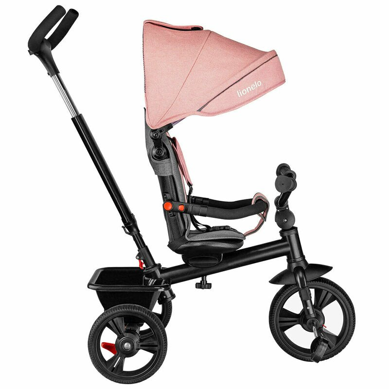 Tricicleta copii, Lionelo, Haari, Ultrapliabila, Multifunctionala, Suport picioare, Control al directiei, Scaun reversibil, Rotire 360 grade, Conform cu standardul european de securitate EN71, Bubblegum - gogobaby.ro