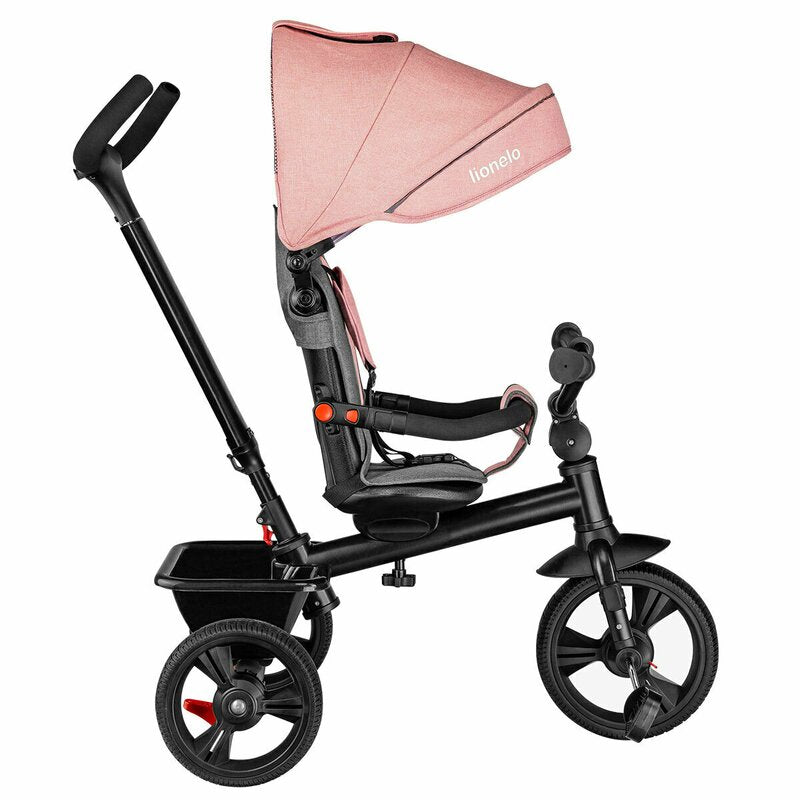 Tricicleta copii, Lionelo, Haari, Ultrapliabila, Multifunctionala, Suport picioare, Control al directiei, Scaun reversibil, Rotire 360 grade, Conform cu standardul european de securitate EN71, Bubblegum - gogobaby.ro