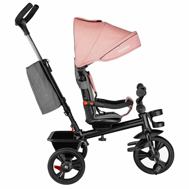 Tricicleta copii, Lionelo, Haari, Ultrapliabila, Multifunctionala, Suport picioare, Control al directiei, Scaun reversibil, Rotire 360 grade, Conform cu standardul european de securitate EN71, Bubblegum - gogobaby.ro