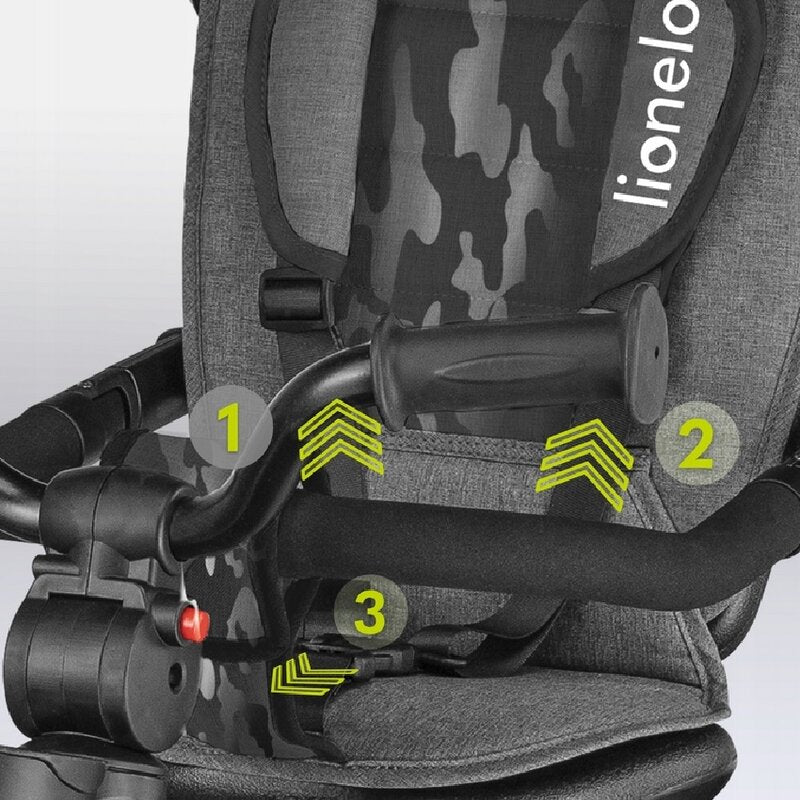 Tricicleta copii, Lionelo, Haari, Ultrapliabila, Multifunctionala, Suport picioare, Control al directiei, Scaun reversibil, Rotire 360 grade, Conform cu standardul european de securitate EN71, Gri