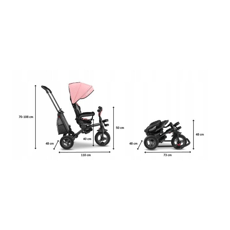 Tricicleta copii, Lionelo, Tris, Ultrapliabila, Multifunctionala. Mecanism de pedalare libera, Suport picioare, Control al directiei, Scaun reversibil, Rotire 360 grade, Conform cu standardul europeane de securitate EN71, Roz/Gri