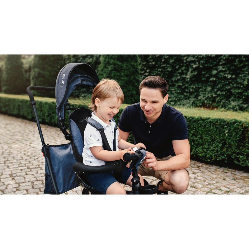 Tricicleta copii, Lionelo, Tris, Ultrapliabila, Multifunctionala. Mecanism de pedalare libera, Suport picioare, Control al directiei, Scaun reversibil, Rotire 360 grade, Conform cu standardul europeane de securitate EN71, Roz/Gri