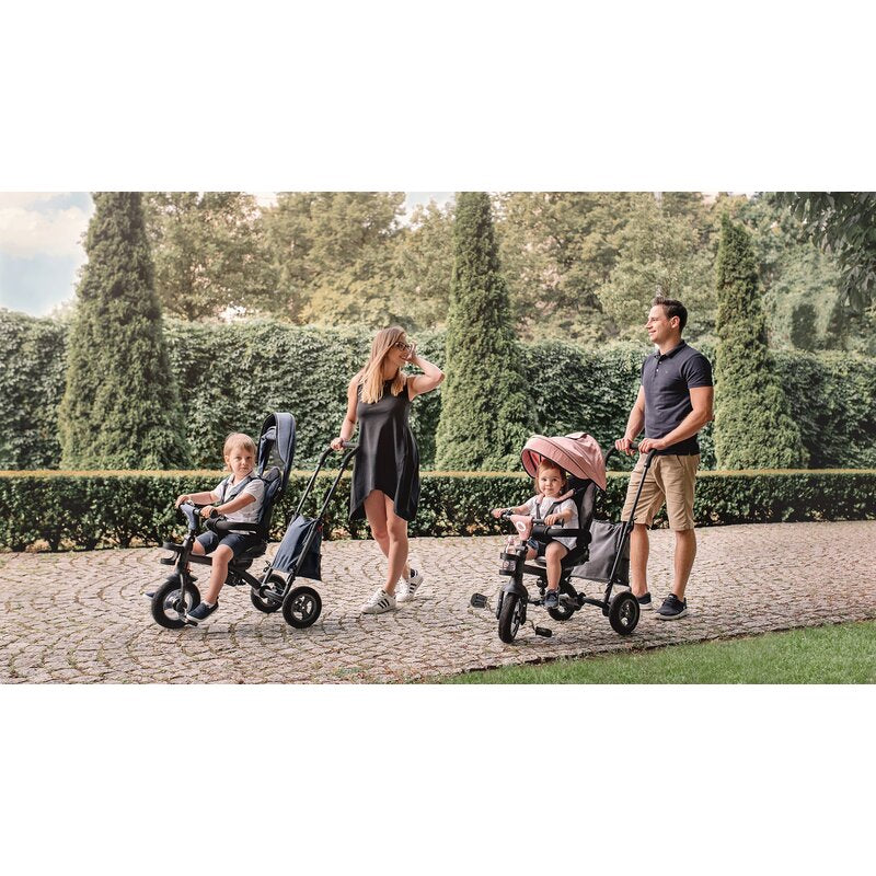Tricicleta copii, Lionelo, Tris, Ultrapliabila, Multifunctionala. Mecanism de pedalare libera, Suport picioare, Control al directiei, Scaun reversibil, Rotire 360 grade, Conform cu standardul europeane de securitate EN71, Roz/Gri - gogobaby.ro