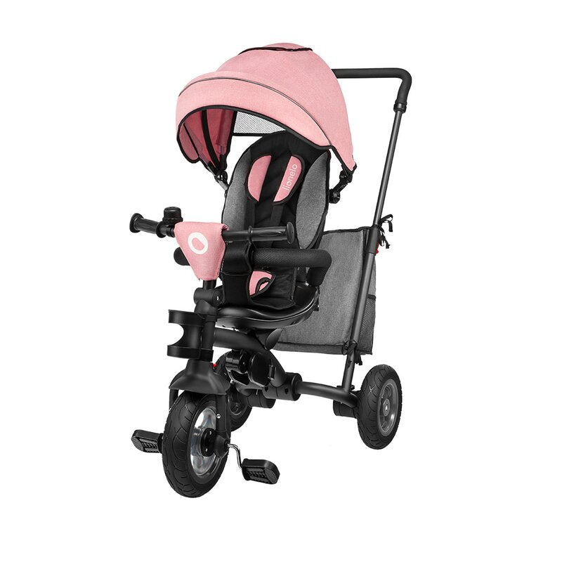 Tricicleta copii, Lionelo, Tris, Ultrapliabila, Multifunctionala. Mecanism de pedalare libera, Suport picioare, Control al directiei, Scaun reversibil, Rotire 360 grade, Conform cu standardul europeane de securitate EN71, Roz/Gri - gogobaby.ro