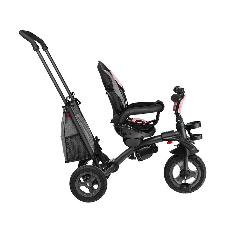Tricicleta copii, Lionelo, Tris, Ultrapliabila, Multifunctionala. Mecanism de pedalare libera, Suport picioare, Control al directiei, Scaun reversibil, Rotire 360 grade, Conform cu standardul europeane de securitate EN71, Roz/Gri