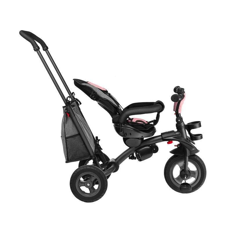 Tricicleta copii, Lionelo, Tris, Ultrapliabila, Multifunctionala. Mecanism de pedalare libera, Suport picioare, Control al directiei, Scaun reversibil, Rotire 360 grade, Conform cu standardul europeane de securitate EN71, Roz/Gri - gogobaby.ro