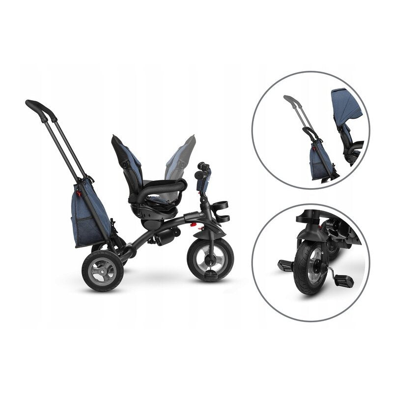 Tricicleta copii, Lionelo, Tris, Ultrapliabila, Multifunctionala, Mecanism de pedalare libera, Suport picioare, Control al directiei, Scaun reversibil, Rotire 360 grade, Conform cu standardul europeane de securitate EN71, Albastru - gogobaby.ro