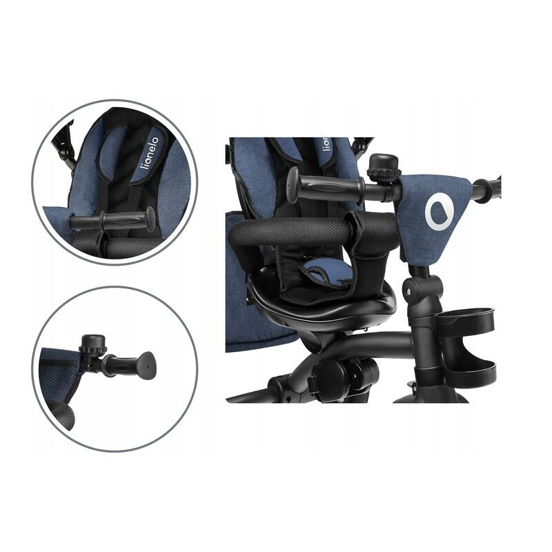 Tricicleta copii, Lionelo, Tris, Ultrapliabila, Multifunctionala, Mecanism de pedalare libera, Suport picioare, Control al directiei, Scaun reversibil, Rotire 360 grade, Conform cu standardul europeane de securitate EN71, Albastru - gogobaby.ro