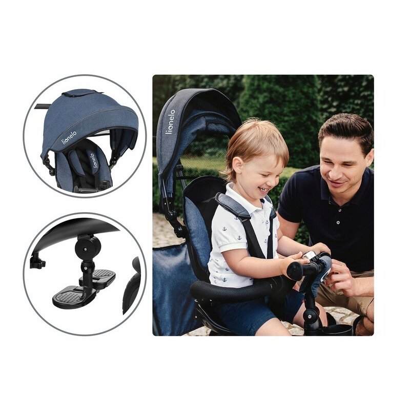 Tricicleta copii, Lionelo, Tris, Ultrapliabila, Multifunctionala, Mecanism de pedalare libera, Suport picioare, Control al directiei, Scaun reversibil, Rotire 360 grade, Conform cu standardul europeane de securitate EN71, Albastru - gogobaby.ro
