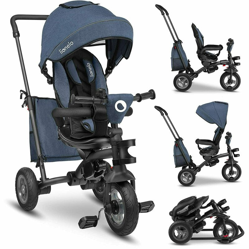 Tricicleta copii, Lionelo, Tris, Ultrapliabila, Multifunctionala, Mecanism de pedalare libera, Suport picioare, Control al directiei, Scaun reversibil, Rotire 360 grade, Conform cu standardul europeane de securitate EN71, Albastru - gogobaby.ro
