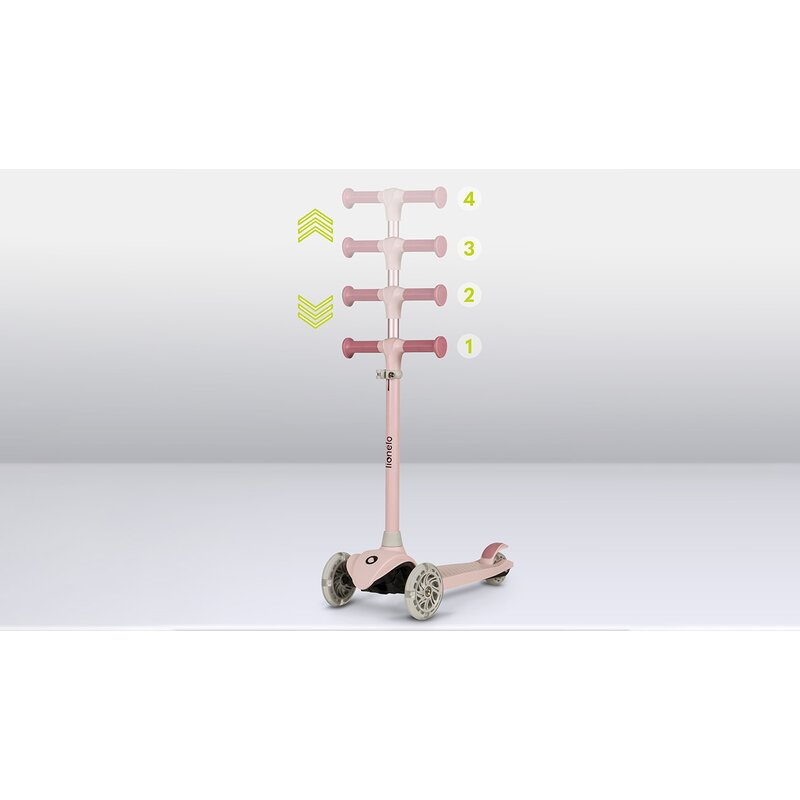 Trotineta, Lionelo, Jessy, Ultrapliabila, Pana la 50 Kg, Cu design ergonomic, Cu lumini LED, 56 x 26 x 67-82 cm, 3 ani+, Roz