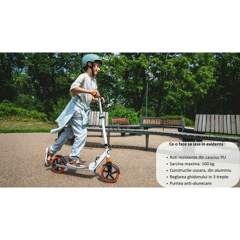 Trotineta, Lionelo, Luca, Pentru copii sau adulti, Ultrapliabila, Pana la 100 Kg, Conform cu standardul european de securitate EN14619, Portocaliu