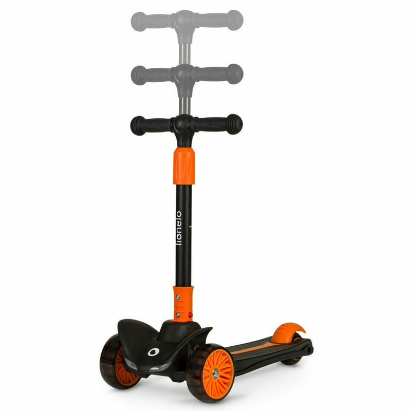 Trotineta, Lionelo, Timy, Copii, Ultrapliabila, Pana la 50 Kg, Cu design ergonomic, Cu lumini LED, 26 5 x 60 x 64-76 cm, 3 ani+, Portocaliu/Negru - gogobaby.ro