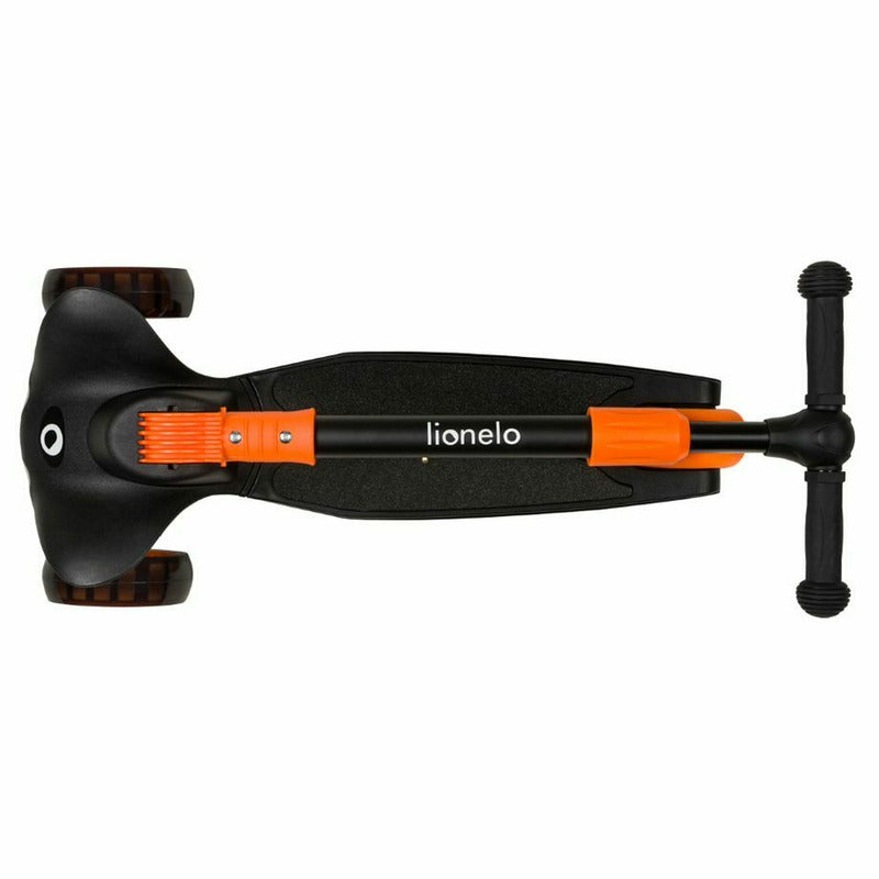 Trotineta, Lionelo, Timy, Copii, Ultrapliabila, Pana la 50 Kg, Cu design ergonomic, Cu lumini LED, 26 5 x 60 x 64-76 cm, 3 ani+, Portocaliu/Negru - gogobaby.ro