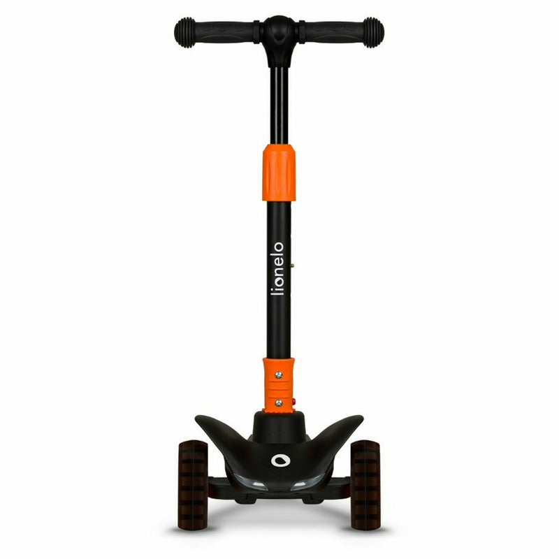Trotineta, Lionelo, Timy, Copii, Ultrapliabila, Pana la 50 Kg, Cu design ergonomic, Cu lumini LED, 26 5 x 60 x 64-76 cm, 3 ani+, Portocaliu/Negru - gogobaby.ro