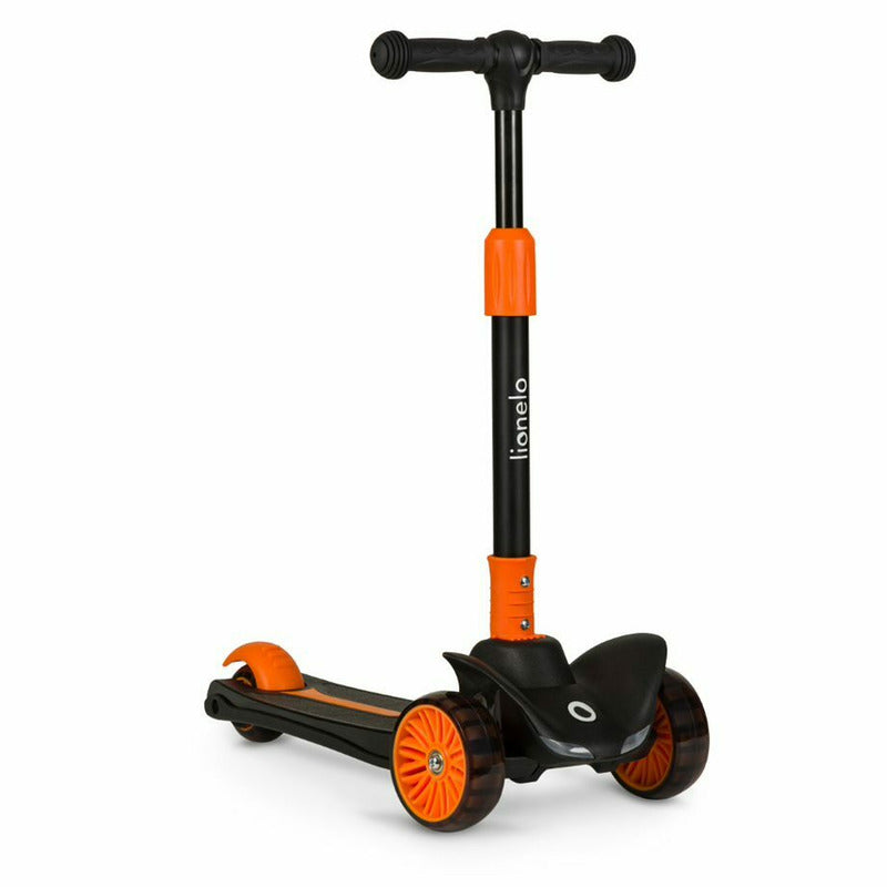 Trotineta, Lionelo, Timy, Copii, Ultrapliabila, Pana la 50 Kg, Cu design ergonomic, Cu lumini LED, 26 5 x 60 x 64-76 cm, 3 ani+, Portocaliu/Negru - gogobaby.ro