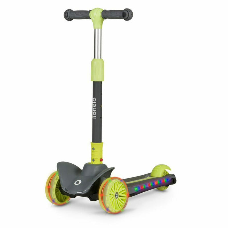 Trotineta, Lionelo, Timy, Copii, Ultrapliabila, Pana la 50 Kg, Cu design ergonomic, Cu lumini LED, 26 5 x 60 x 64-76 cm, 3 ani+, Verde - gogobaby.ro