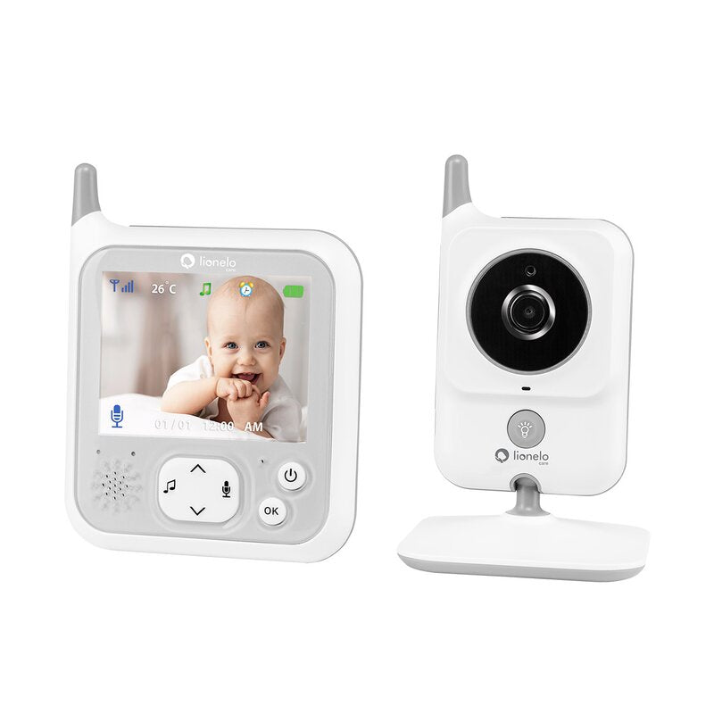 Videofon, Lionelo, Babyline 7.1, Cu melodii, Cu lampa inclusa, Pana la 40 h fara incarcare, Ecran 3.2 inch, Alb - gogobaby.ro