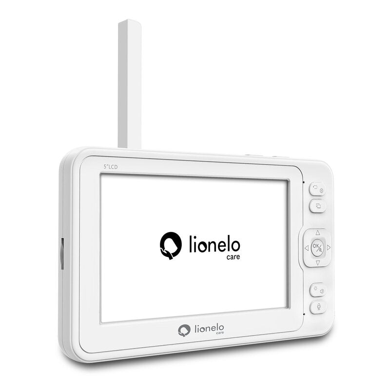 Videofon, Lionelo, Babyline 8.3, Cu termometru, Cu melodii, Comunicare in 2 sensuri, Rotire 360 grade, Alb - gogobaby.ro