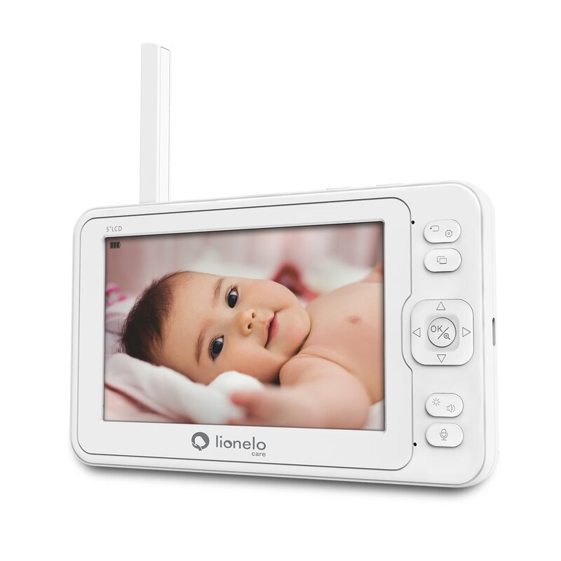 Videofon, Lionelo, Babyline 8.3, Cu termometru, Cu melodii, Comunicare in 2 sensuri, Rotire 360 grade, Alb