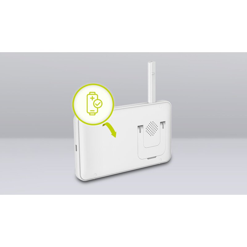 Videofon, Lionelo, Babyline 8.3, Cu termometru, Cu melodii, Comunicare in 2 sensuri, Rotire 360 grade, Alb