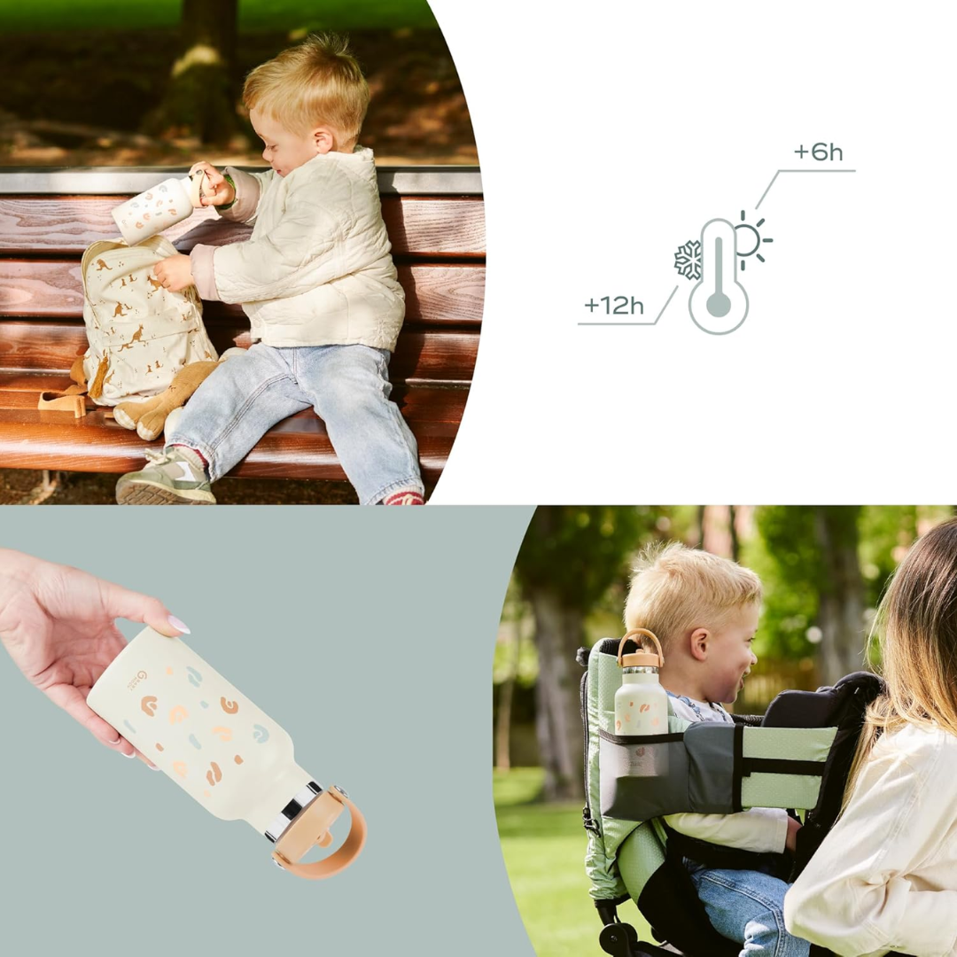 Babymoov - Sticla termoizolanta din inox Little Explorer Animal Print Ivory - gogobaby.ro