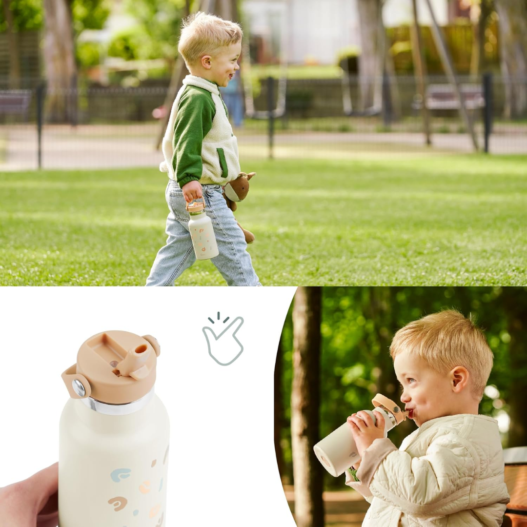 Babymoov - Sticla termoizolanta din inox Little Explorer Animal Print Ivory - gogobaby.ro