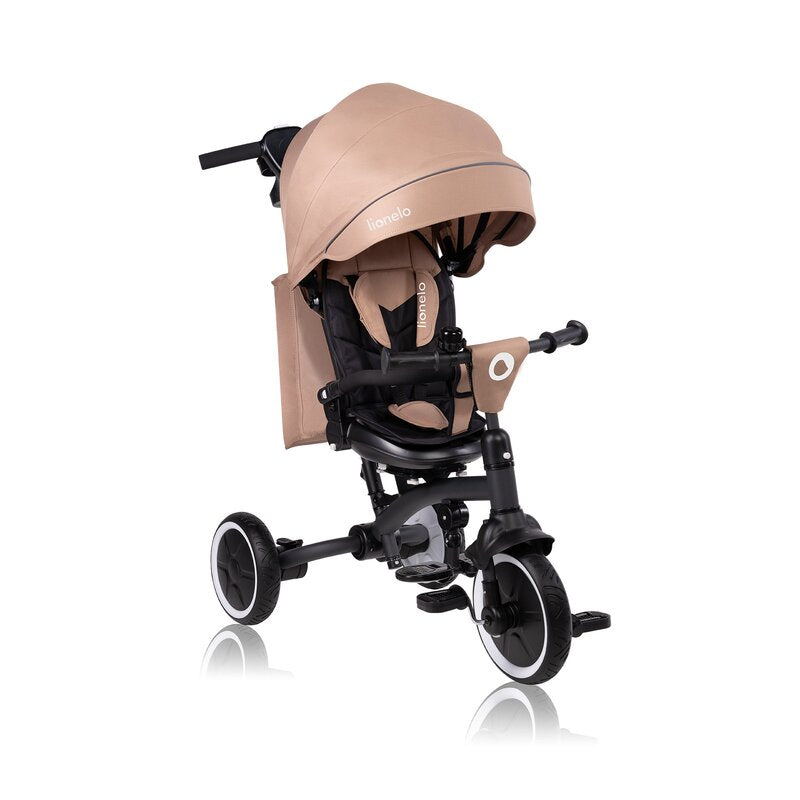 Tricicleta copii, Lionelo, Tris Plus, Ultrapliabila, Multifunctionala, Pana la 25 kg, Inclinare spatar in fata si in spate, Suport picioare, Control al directiei, Scaun reversibil, Rotire 360 grade, Conform cu EN71, 9 luni-5 ani, Bej - gogobaby.ro
