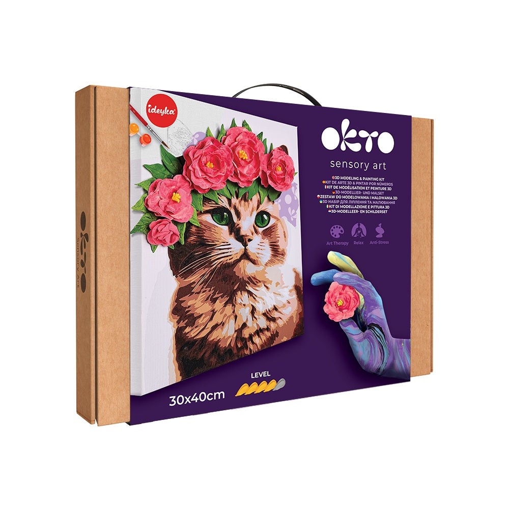Set pictura si modelare 3D cu argila usoara, 30*40 cm - A Cat in a Flower Crown