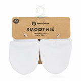 Manusi pentru nou-nascuti, Petite&Mars, Smoothie, Bumbac 100%, Material moale si respirabil, Protectie impotriva zgarieturilor, Manseta lata, 2 straturi, 6 x 10 cm, 0 luni+, Alb