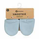 Manusi pentru nou-nascuti, Petite&Mars, Smoothie, Bumbac 100%, Material moale si respirabil, Protectie impotriva zgarieturilor, Manseta lata, 2 straturi, 6 x 10 cm, 0 luni+, Albastru