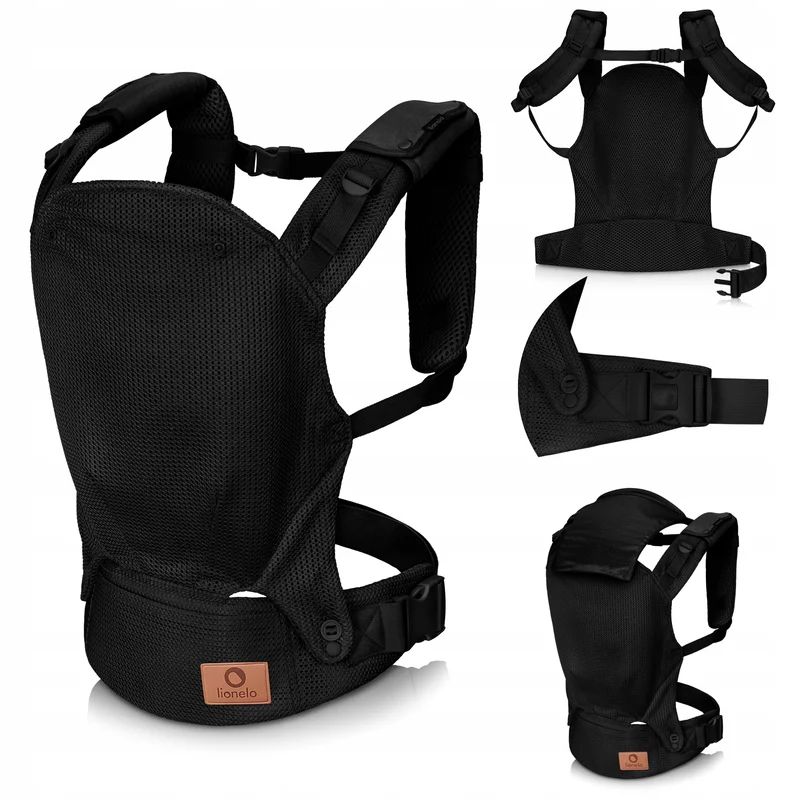 Marsupiu ergonomic, Lionelo, Margareet Air, 3 pozitii de purtare, Certificat de Institutul International pentru Displazie de Sold, 4 luni+, Pana la 20 Kg, Material respirabil 3D Air Mesh, Catarama dubla de siguranta, Negru - gogobaby.ro