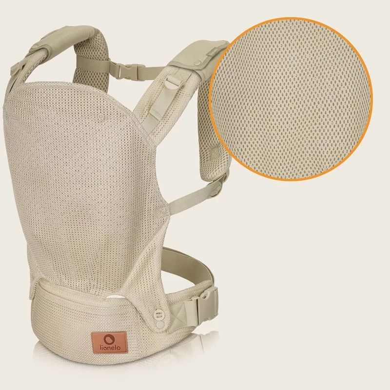 Marsupiu ergonomic, Lionelo, Margareet Air, 3 pozitii de purtare, Certificat de Institutul International pentru Displazie de Sold, 4 luni+, Pana la 20 Kg, Material respirabil 3D Air Mesh, Catarama dubla de siguranta, Bej