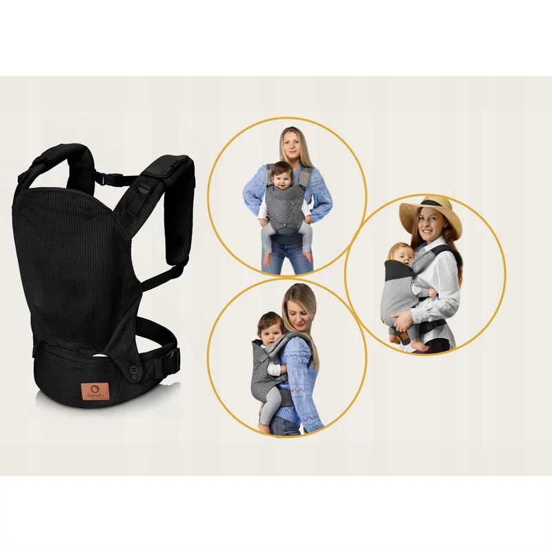 Marsupiu ergonomic, Lionelo, Margareet Air, 3 pozitii de purtare, Certificat de Institutul International pentru Displazie de Sold, 4 luni+, Pana la 20 Kg, Material respirabil 3D Air Mesh, Catarama dubla de siguranta, Negru - gogobaby.ro