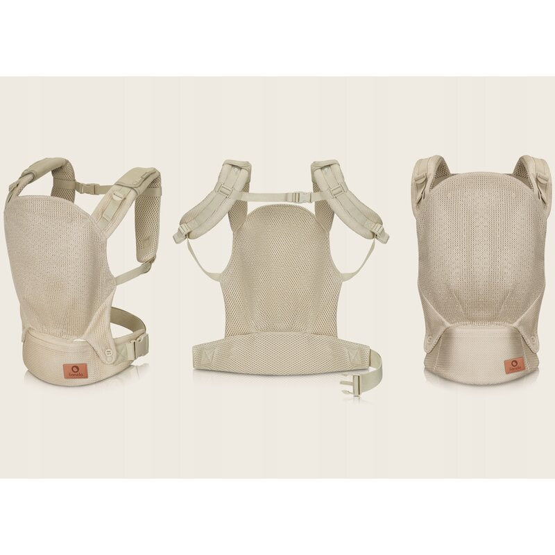 Marsupiu ergonomic, Lionelo, Margareet Air, 3 pozitii de purtare, Certificat de Institutul International pentru Displazie de Sold, 4 luni+, Pana la 20 Kg, Material respirabil 3D Air Mesh, Catarama dubla de siguranta, Bej